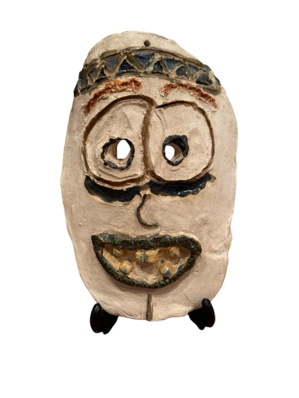 Handcrafted Neutral Ceramic Face Wall Art - Decorative Mask